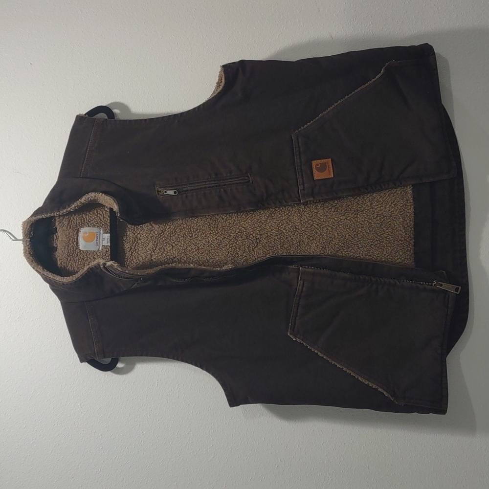 Carhartt Men's Brown Canvas Sherpa Zip Up Vest Size M